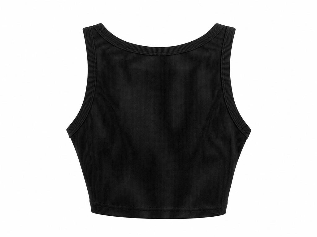 Crop Top de tirantes negro acanalado con detalle cruzado