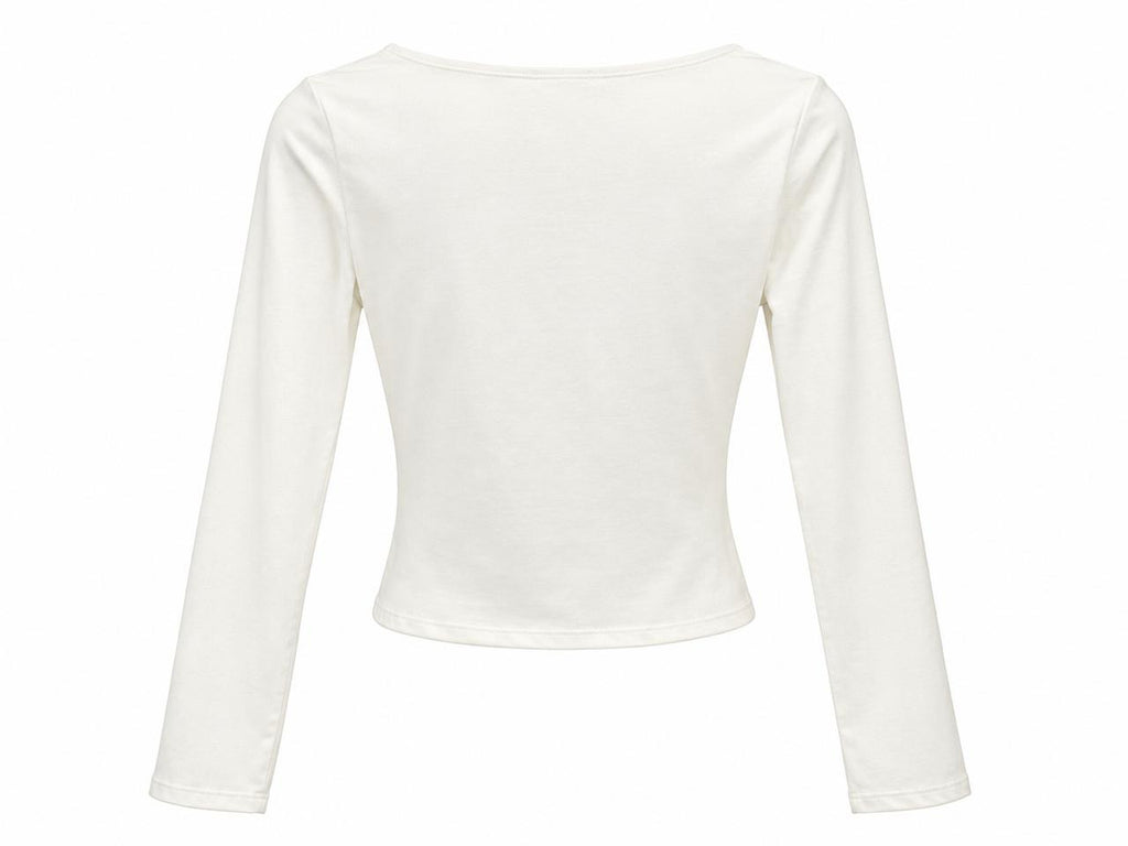 Blusa crop top blanca de manga larga con escote redondo pronunciado