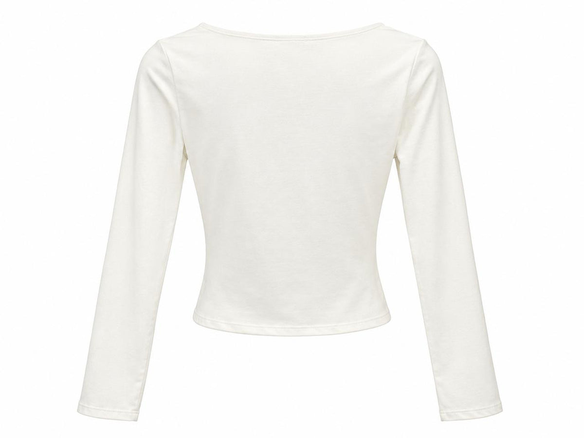 Blusa crop top blanca de manga larga con escote redondo pronunciado