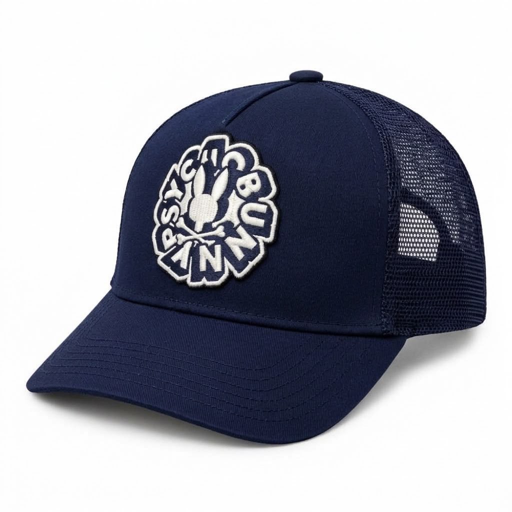 Gorra Psycho Bunny azul marino con parche bordado
