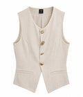 Chaleco elegante de vestir en tono beige con botones decorativos dispares