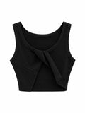 Crop Top de tirantes negro acanalado con detalle cruzado