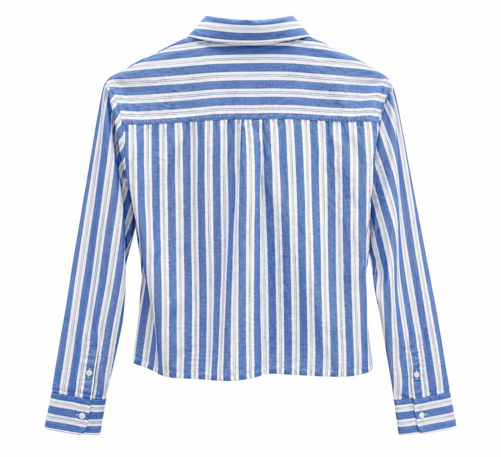 Blusa de manga larga de rayas celeste con blanco