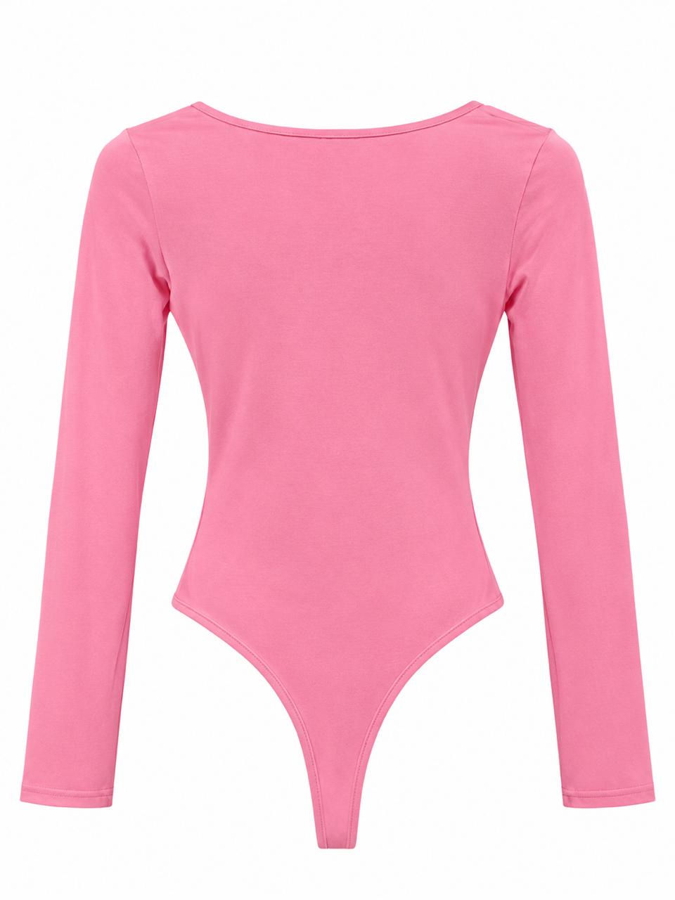 Body ajustado de manga larga con cuello redondo rosa chic
