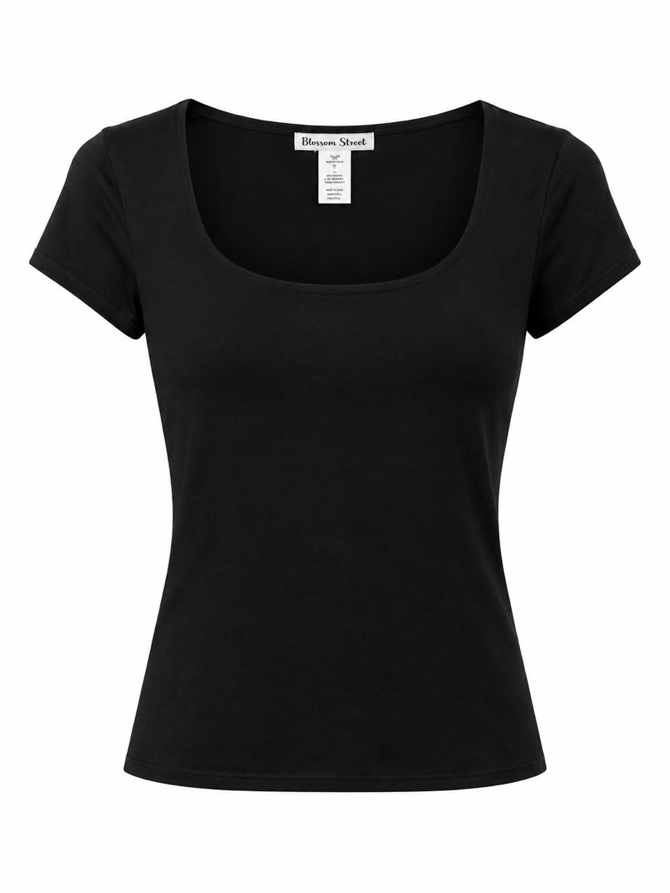 Blusa negra de cuello U escote ancho - Blossom