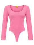 Body ajustado de manga larga con cuello redondo rosa chic