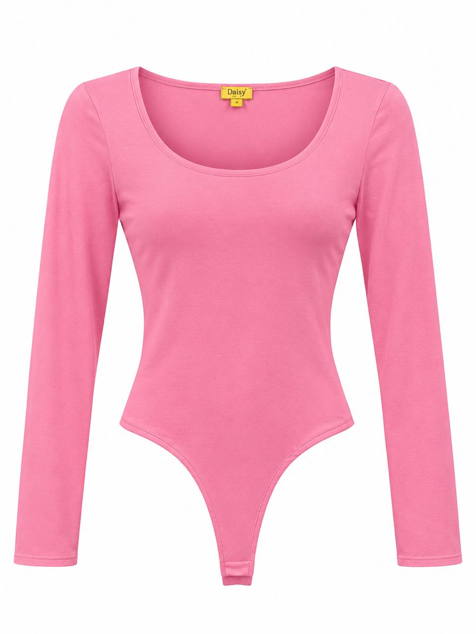 Body ajustado de manga larga con cuello redondo rosa chic