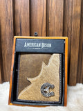 Billetera para hombre American Bison estilo vaquero con pelo sintético y herradura