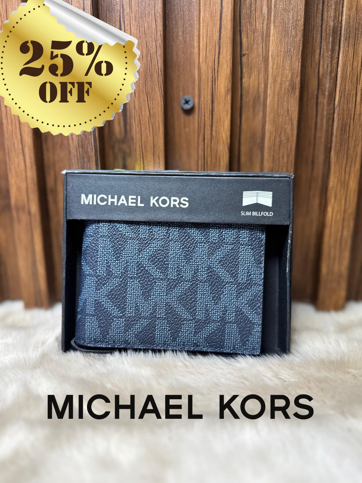 Billetera para hombre Michael Kors Slim Billfold en lona con estampado MK