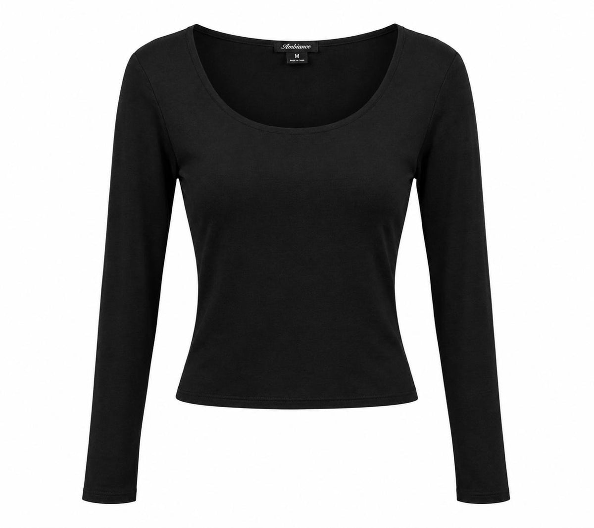 Blusa de manga larga con escote redondo pronunciado y ajustado entallado