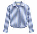 Blusa de manga larga de rayas celeste con blanco