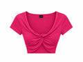 Crop top acanalado con nudo frontal en color rosa fucsia