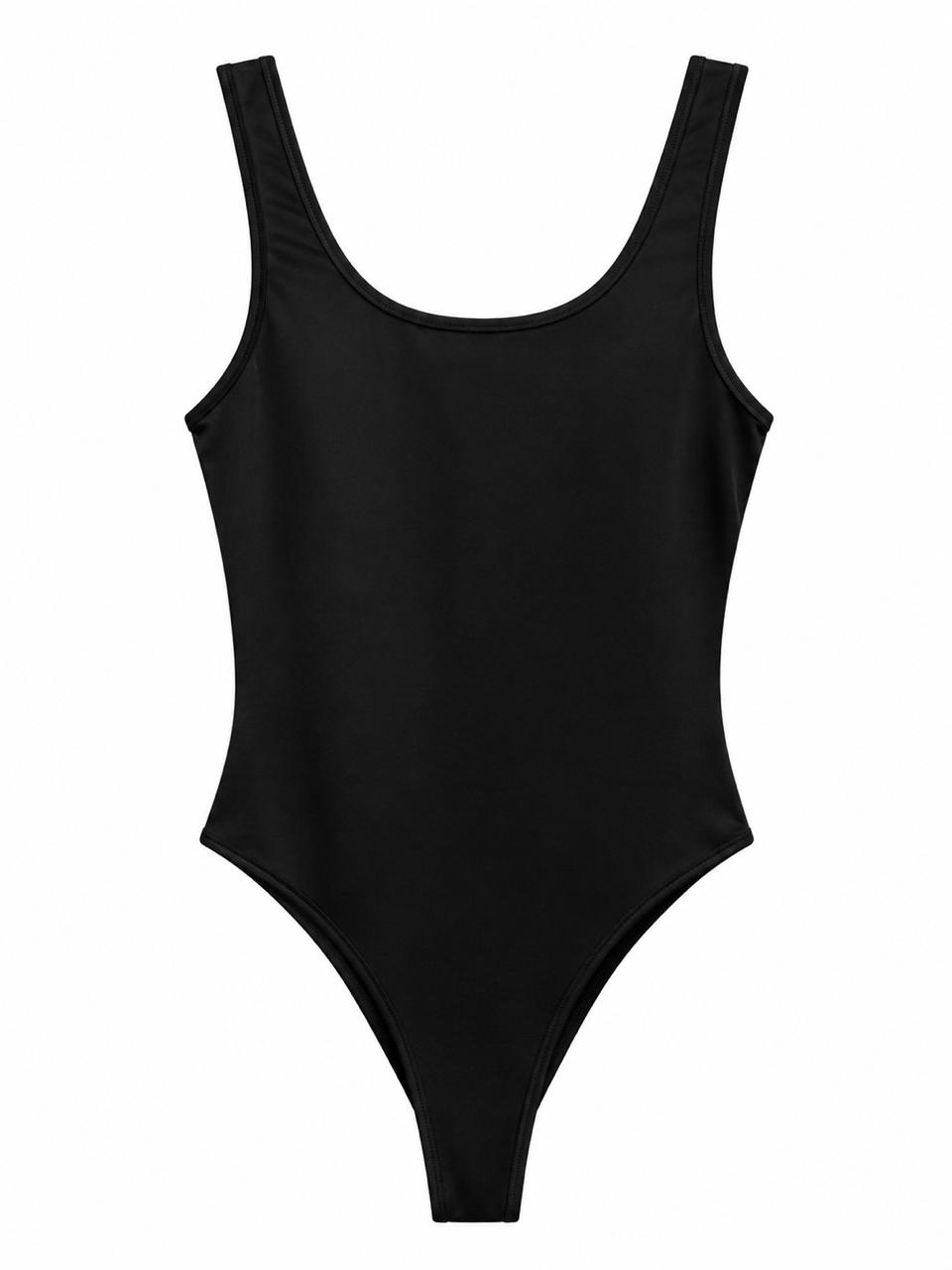 Body clásico negro con escote redondo y corte alto