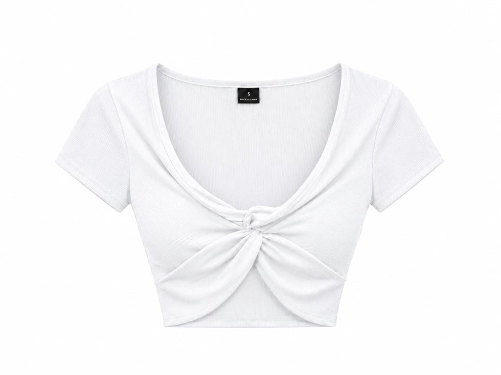 Crop top acanalado con nudo frontal en color blanco