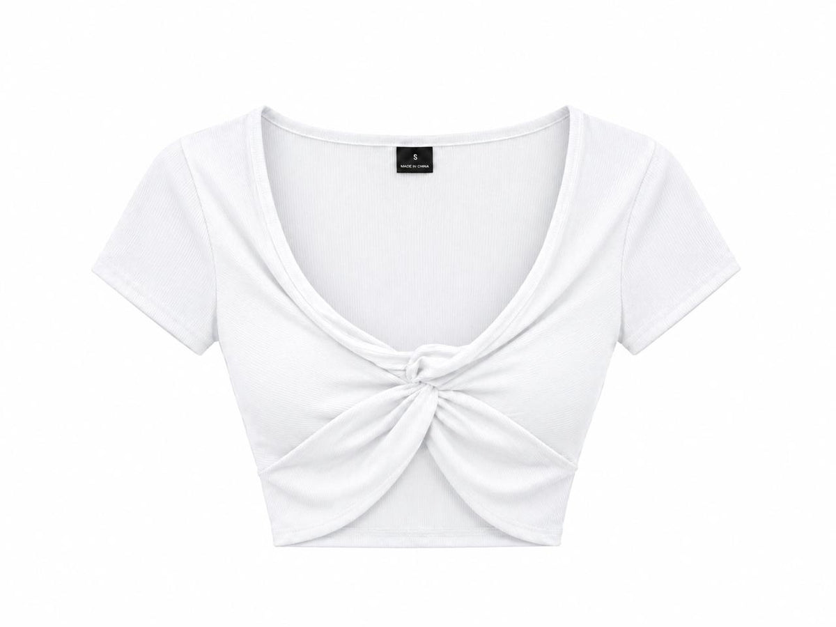Crop top acanalado con nudo frontal en color blanco