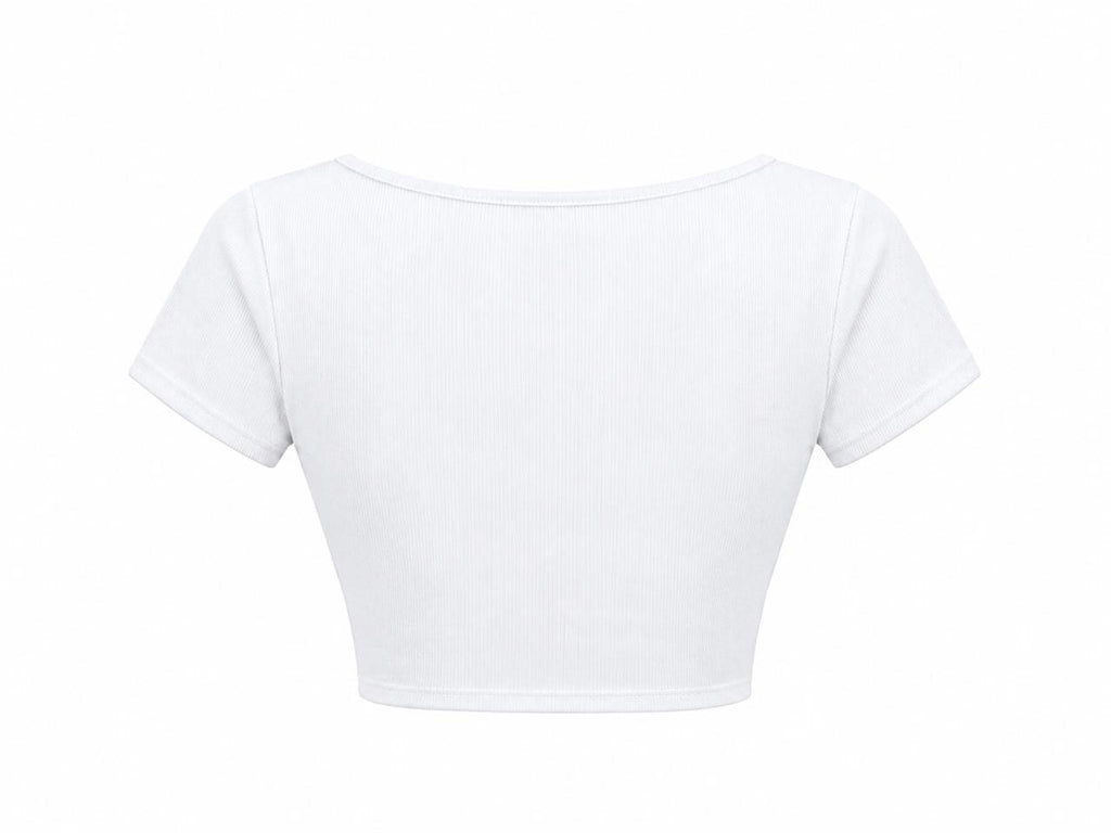 Crop top acanalado con nudo frontal en color blanco