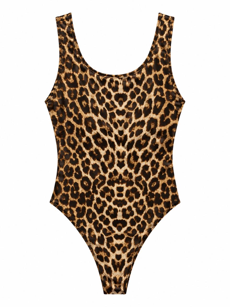 Body completo de leo con estampado de leopardo y escote redondo