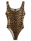 Body completo de leo con estampado de leopardo y escote redondo