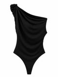 Body asimétrico de un solo hombro drapado en negro