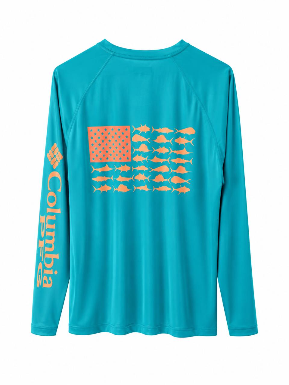 Camiseta columbia PFG Manga larga Celeste aqua