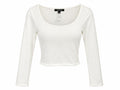 Blusa crop top blanca de manga larga con escote redondo pronunciado