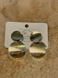 Aretes colgantes de doble disco metalizado dorado