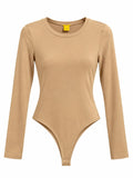 Body básico camel manga larga con cuello redondo