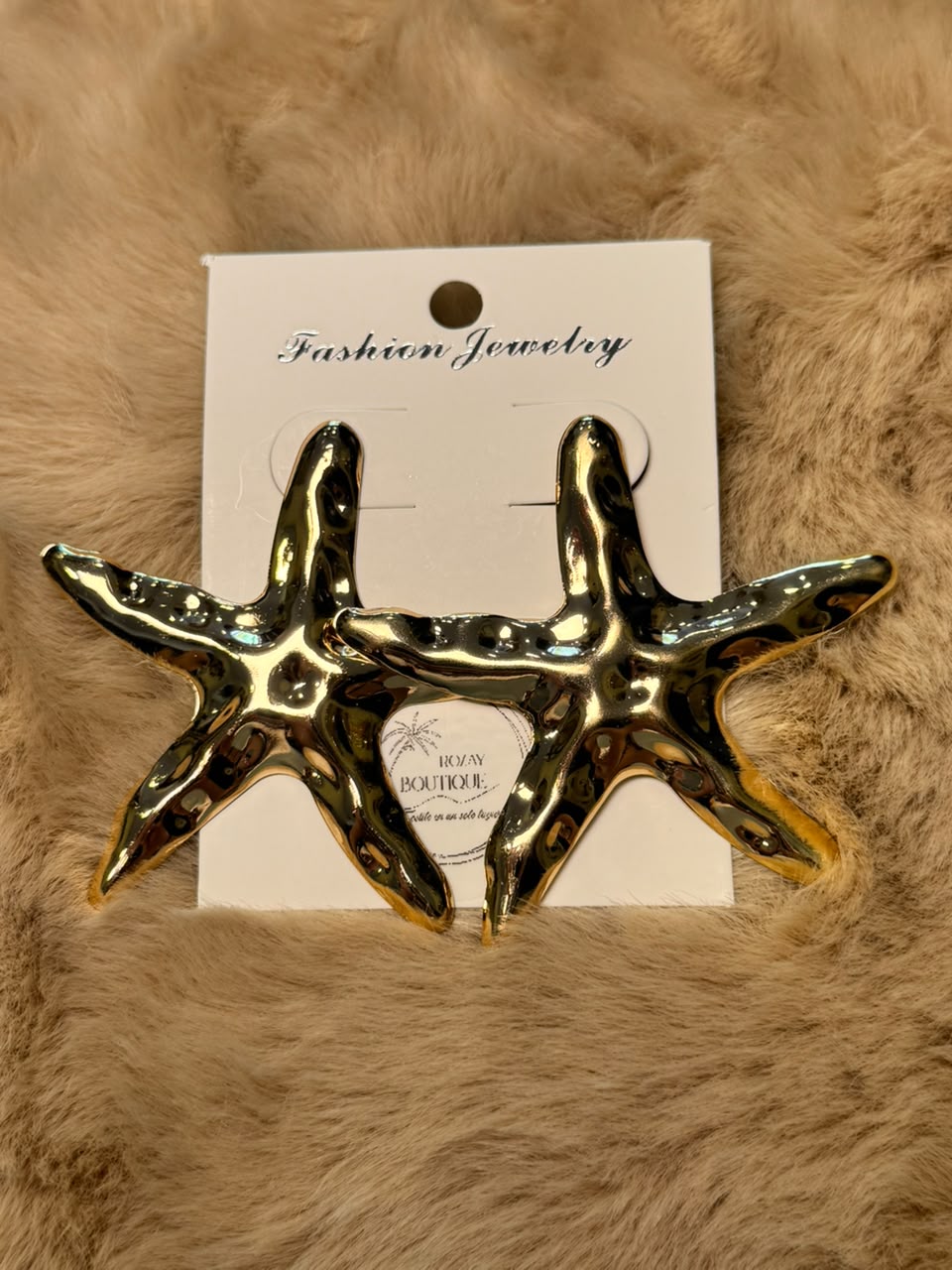 Aretes maxi estrella de mar martillada Dorado