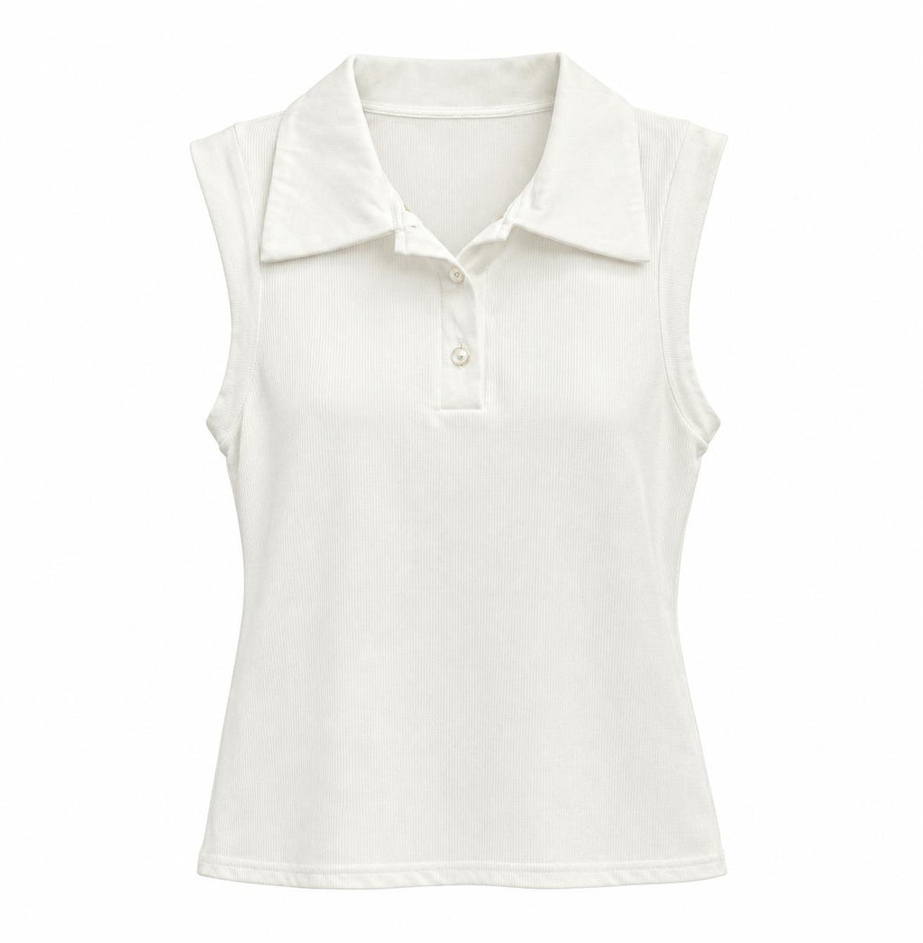 Camiseta polo mangas blanca acanalada con cuello solapa