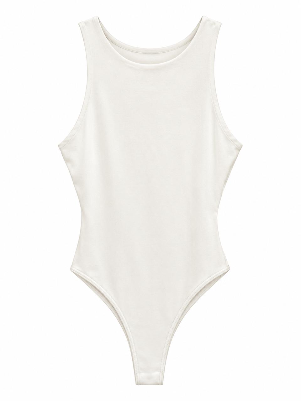 Body básico blanco sin mangas de cuello redondo