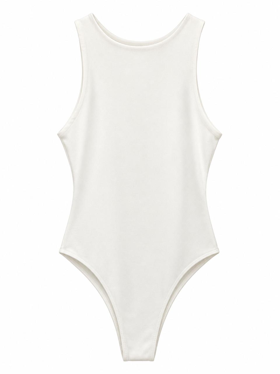 Body básico blanco sin mangas de cuello redondo