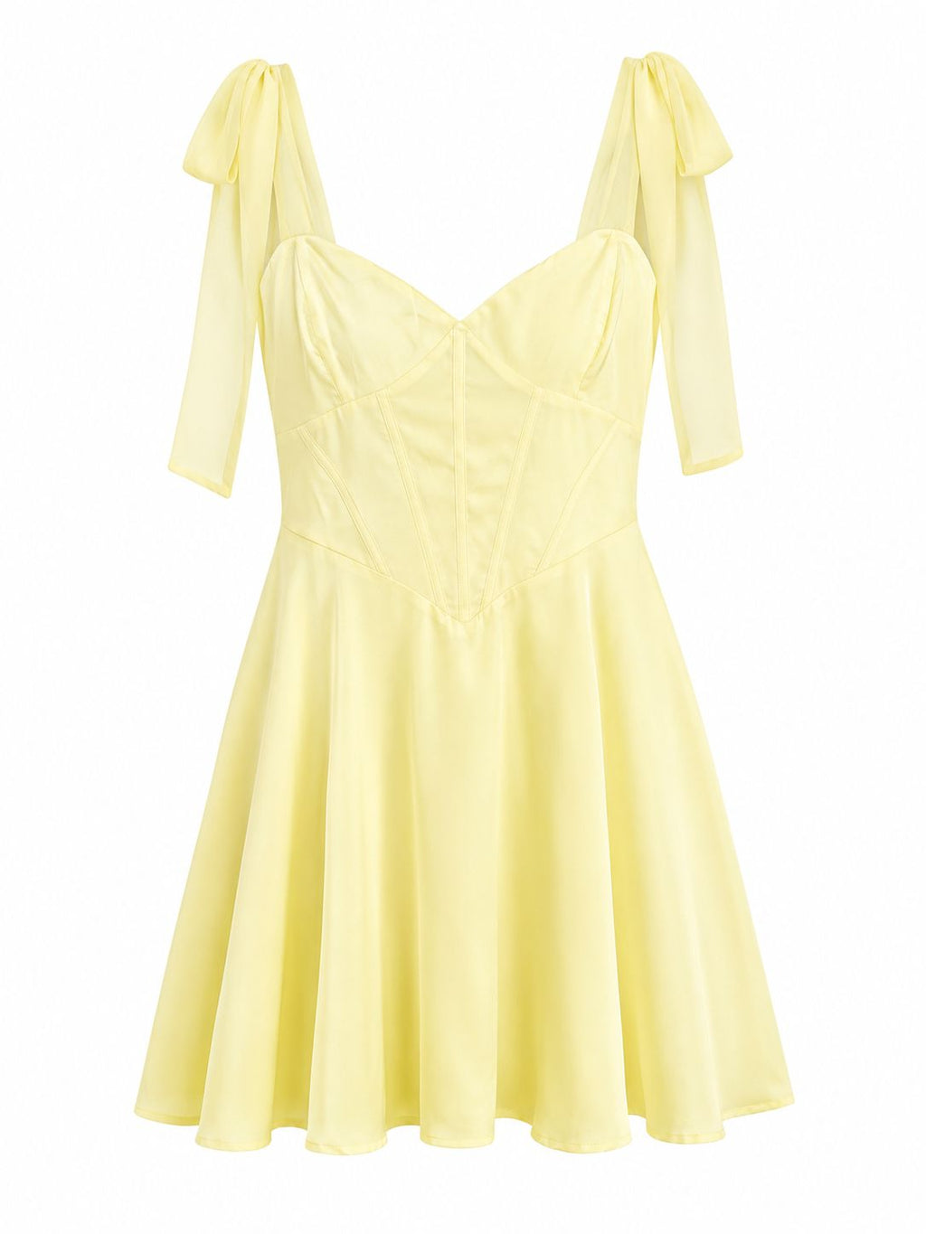 Vestido maxi de satén y encaje amarillo pastel