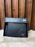 Billetera para hombre Michael Kors Slim Billfold en piel de textura saffiano negra