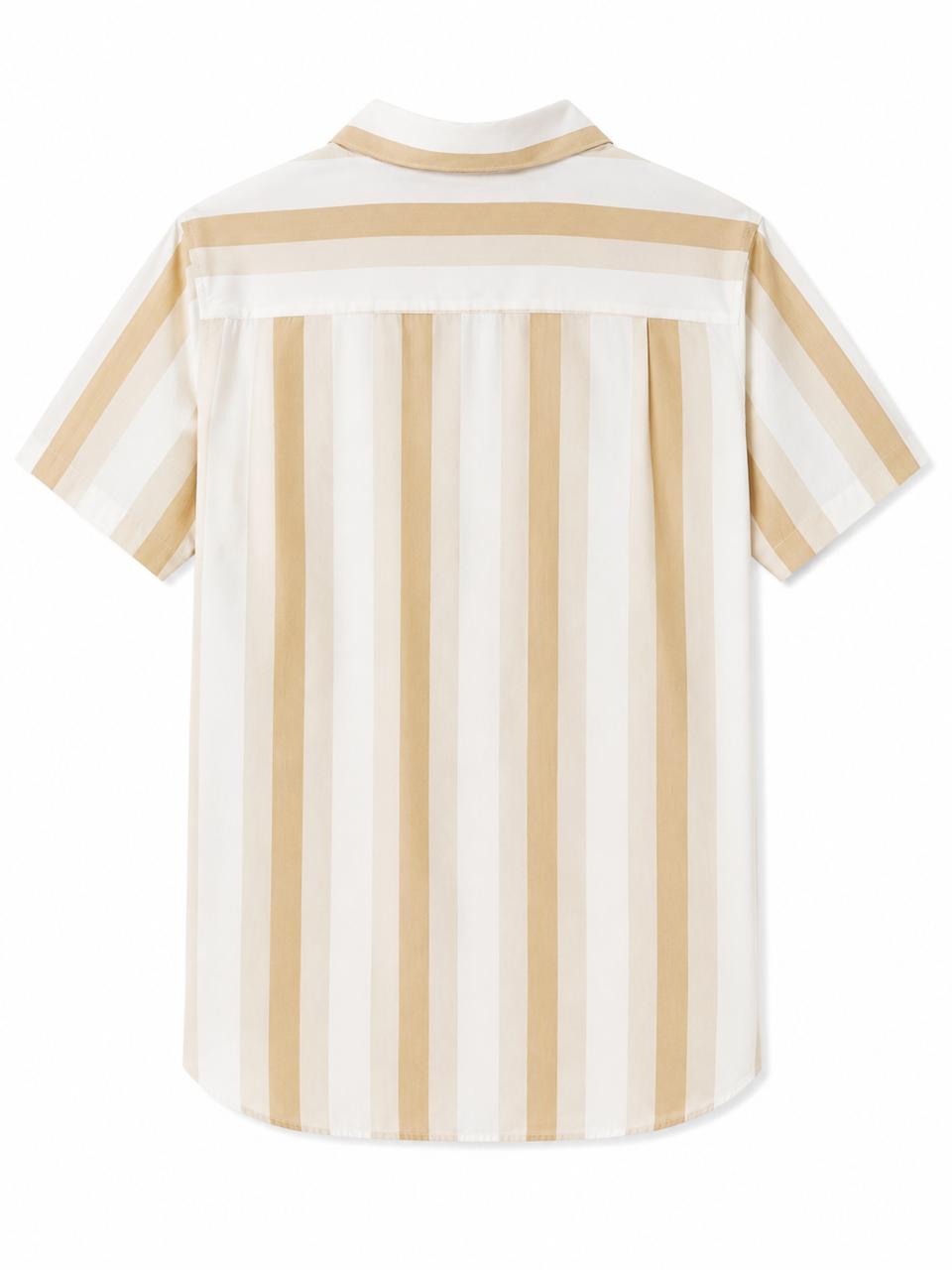 Camisa Columbia de manga corta a Rayas Beige y Blanco