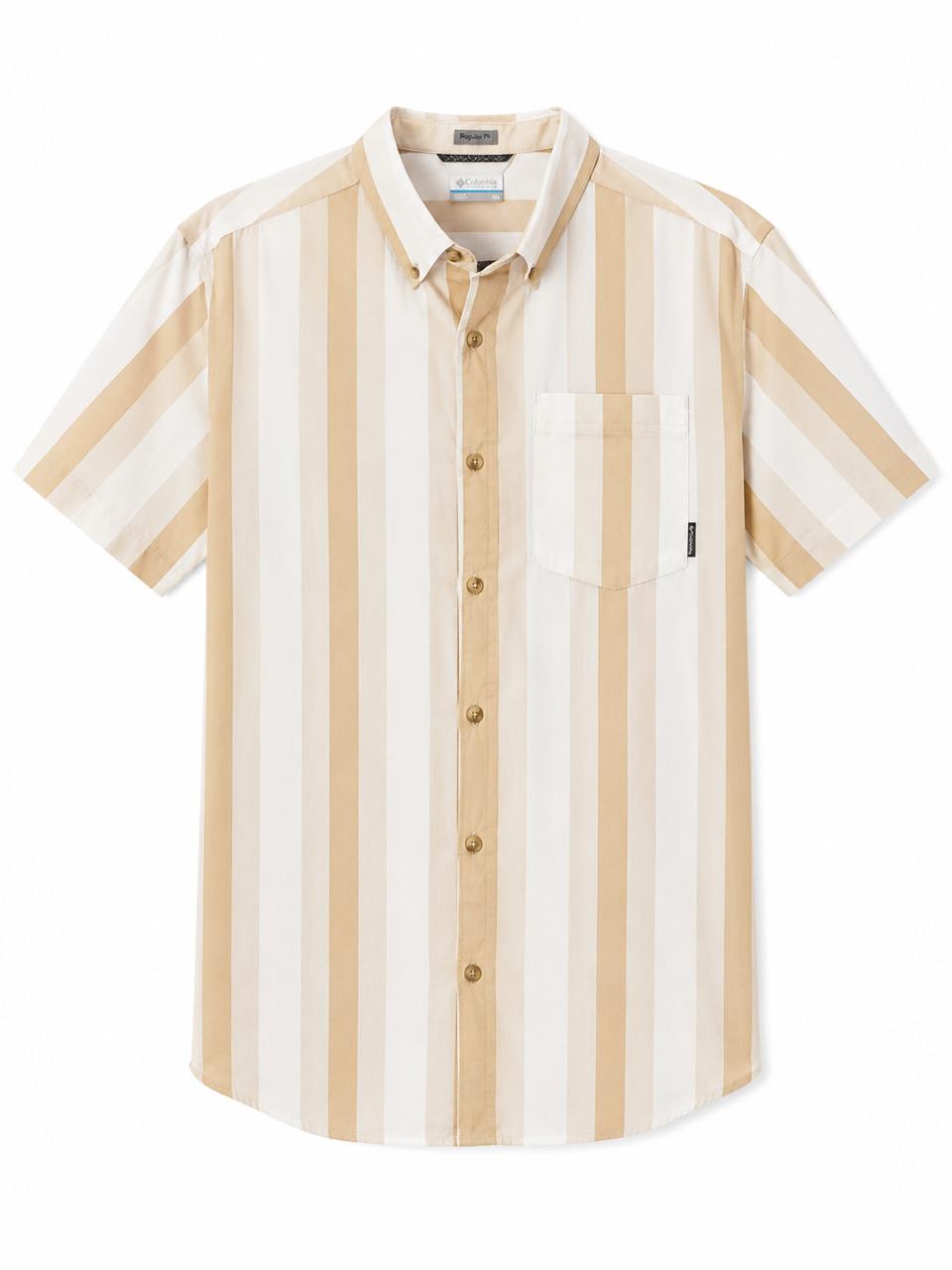 Camisa Columbia de manga corta a Rayas Beige y Blanco