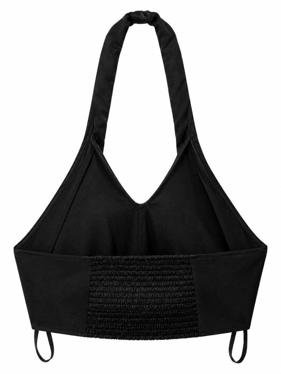 Crop Top negro satinado estilo halter