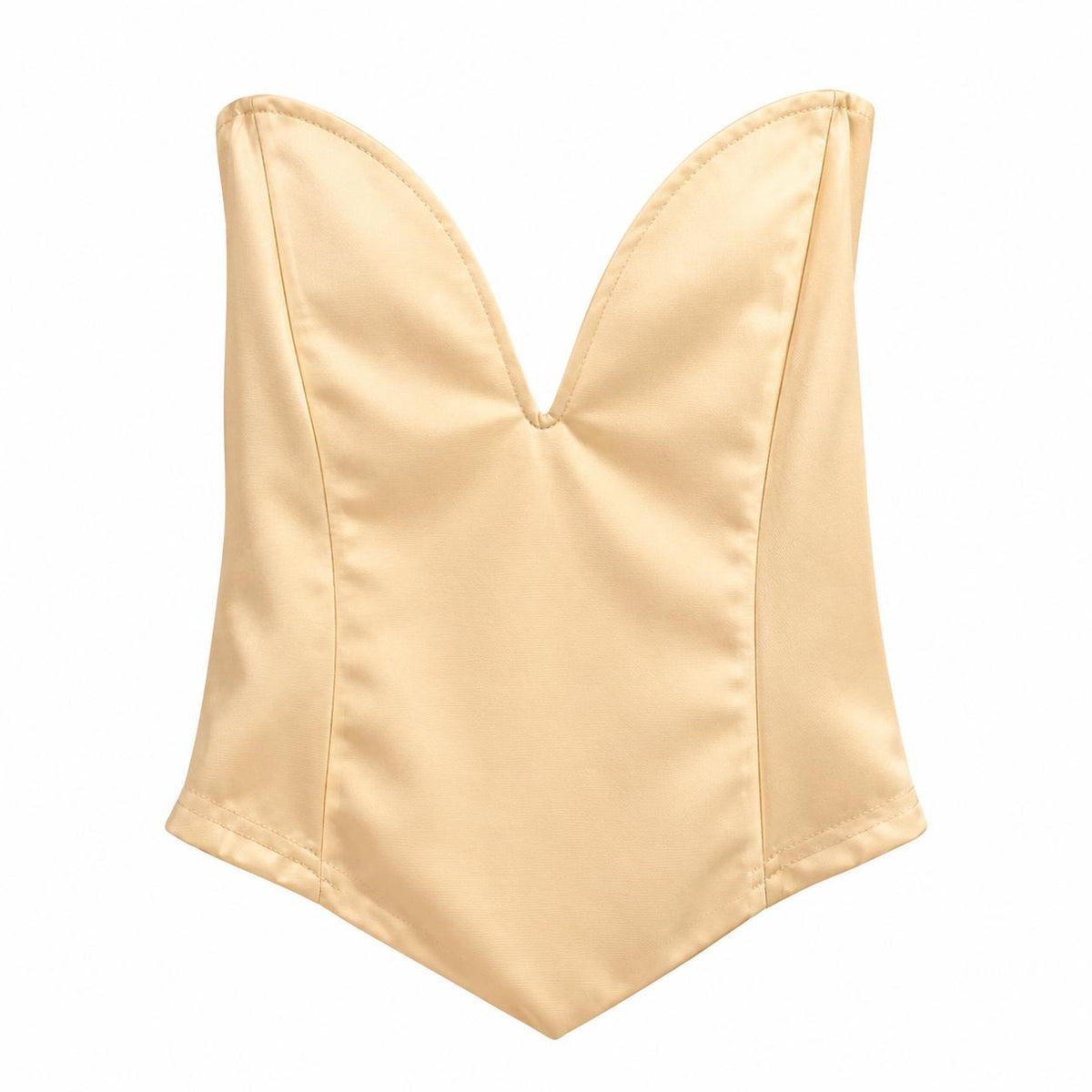 Top corsé strapless satinado en tono beige