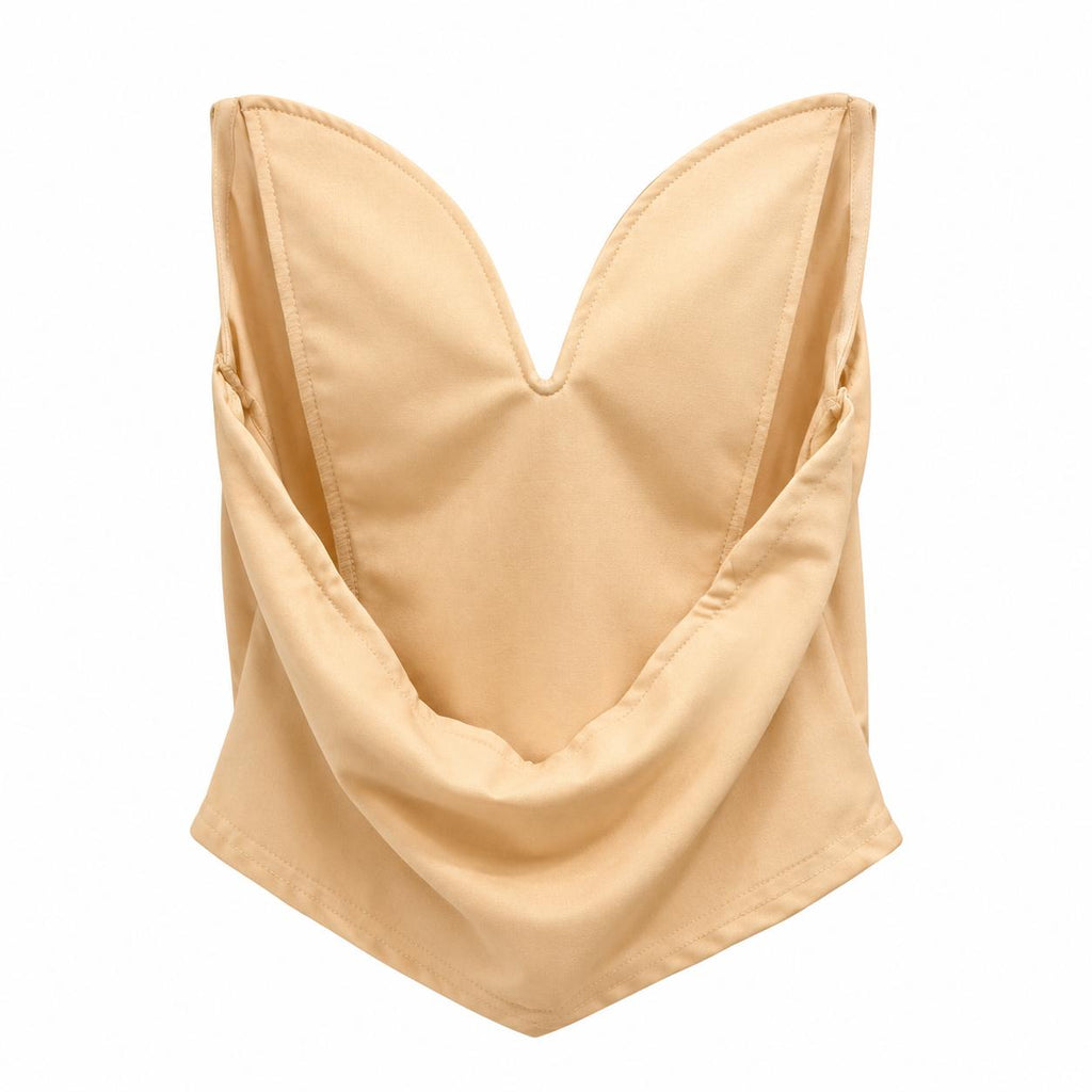 Top corsé strapless satinado en tono beige